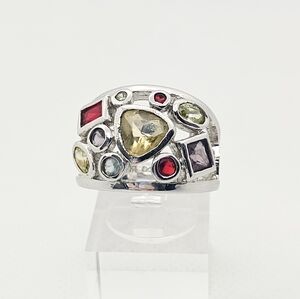 LIA SOPHIA Silver Tone Rhinestone Gem Ring Statement Cocktail Band Large Costume